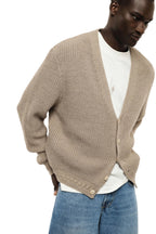 Cardigan beige a coste regular-fit