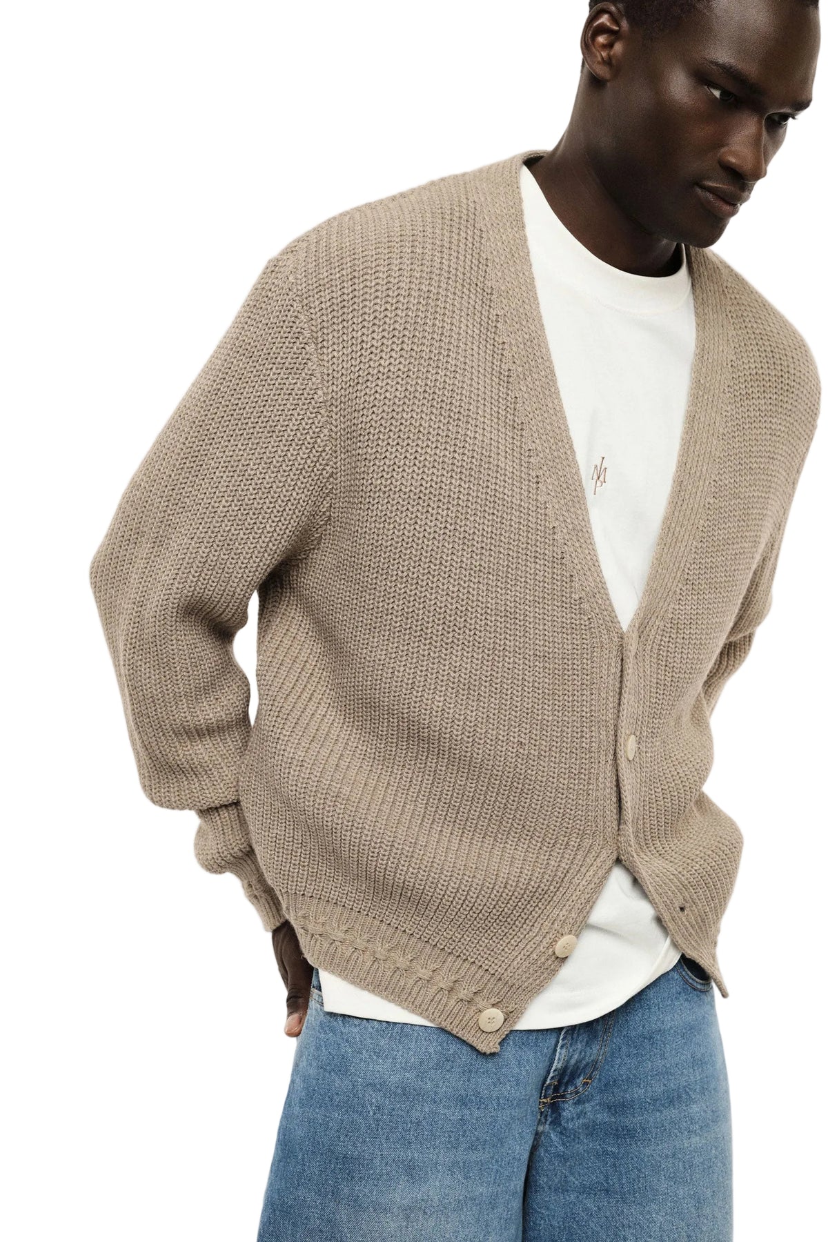 Cardigan beige a coste regular-fit