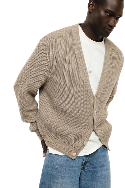 Cardigan beige a coste regular-fit