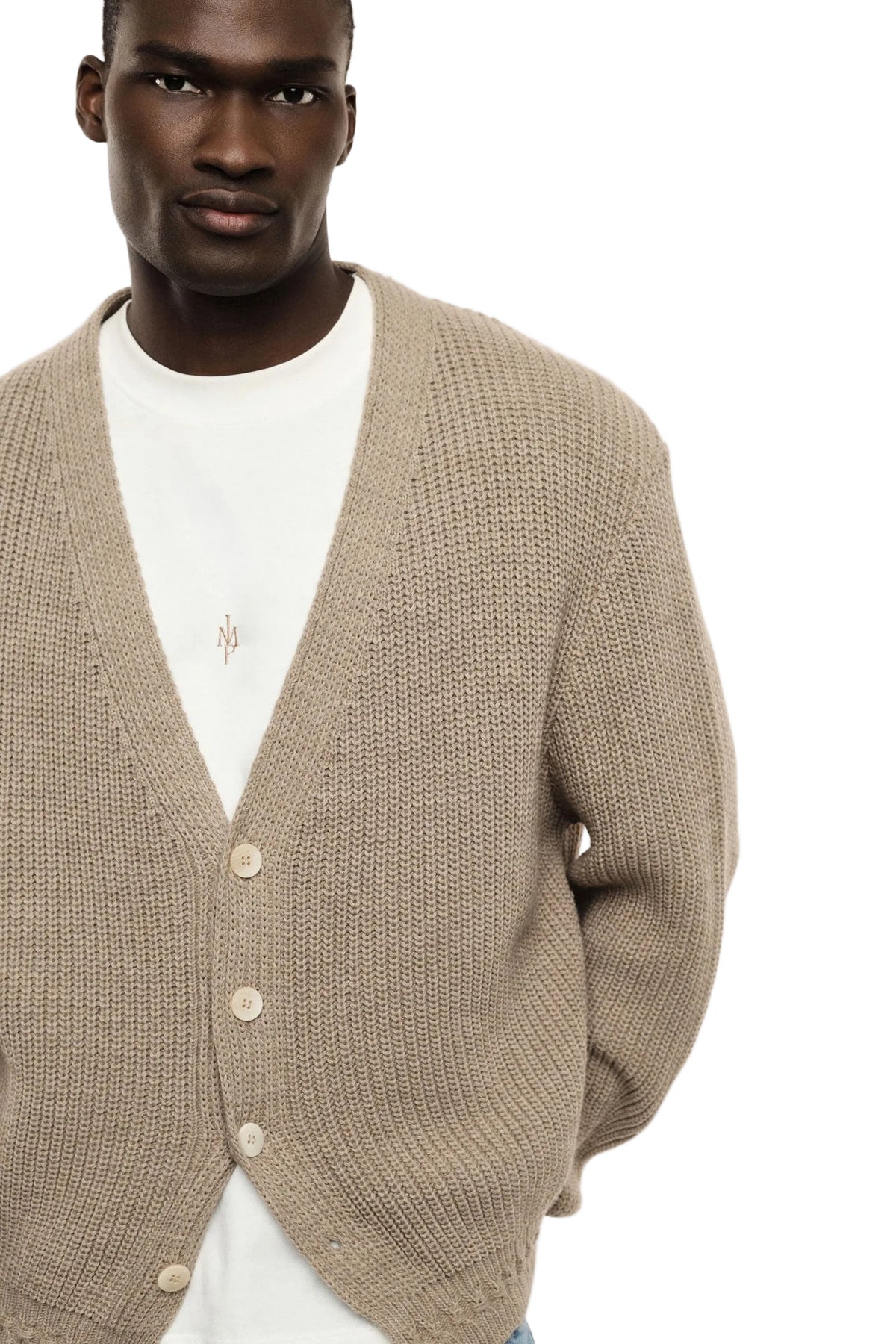 Cardigan beige a coste regular-fit