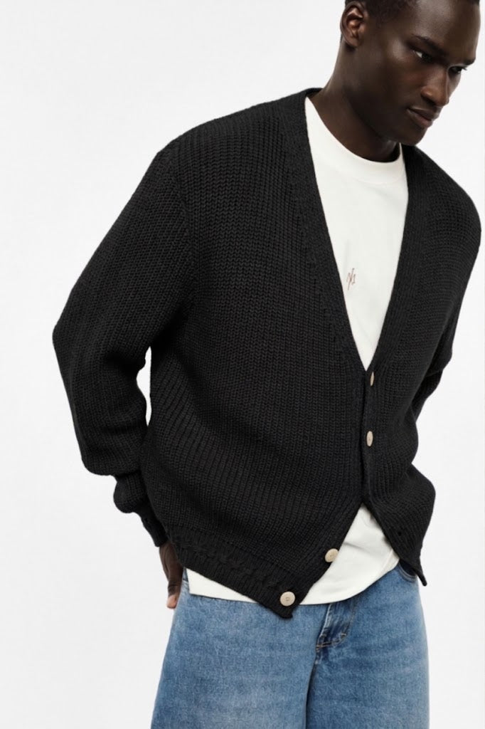 Cardigan nero a coste regular-fit