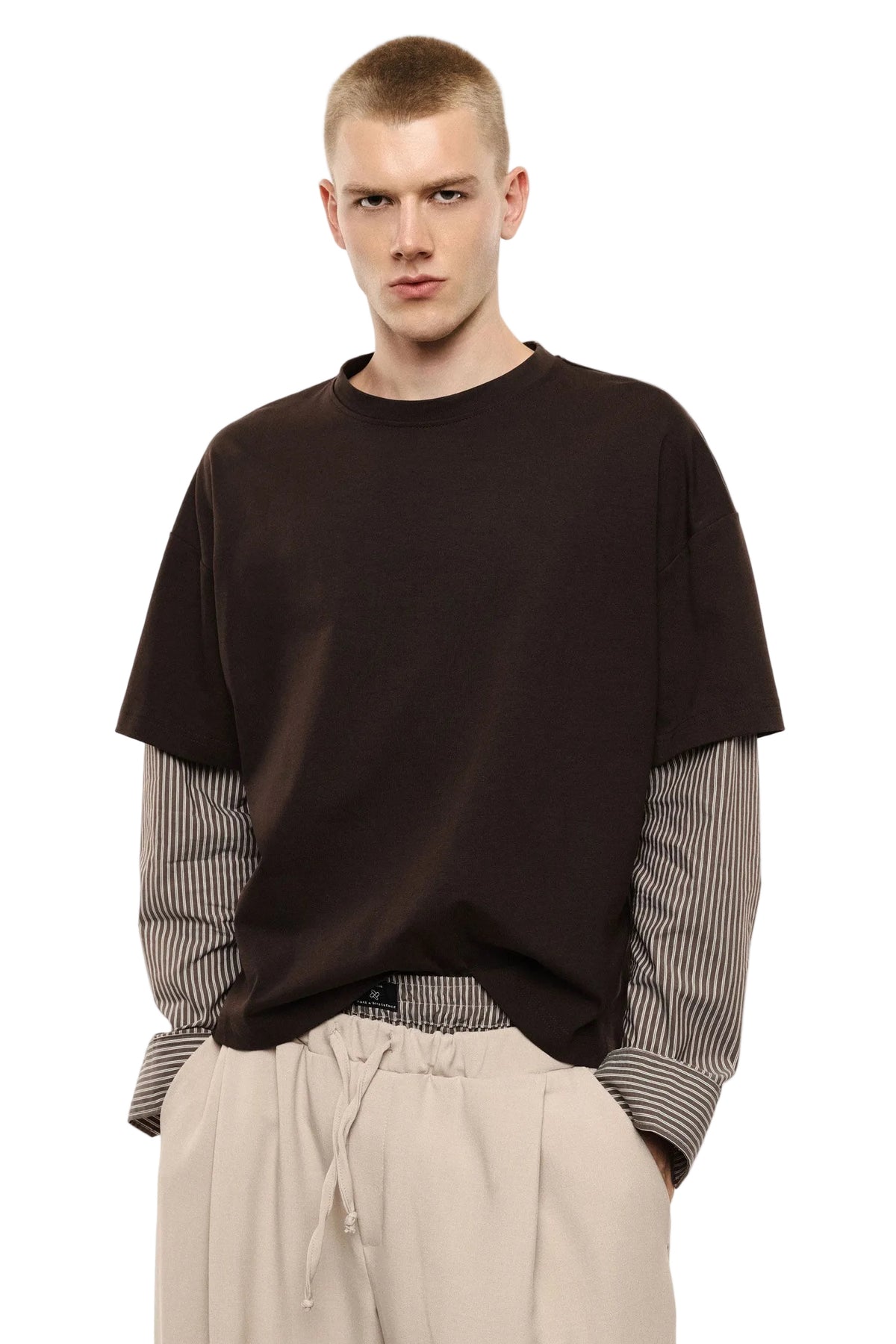 T-shirt con inserto camicia a righe