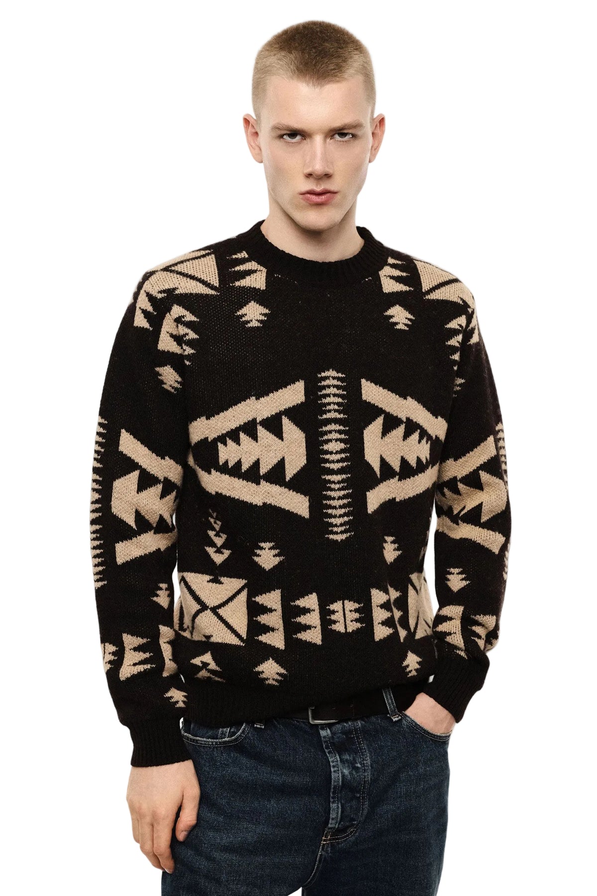 Maglione moro/beige con stampa geometrica