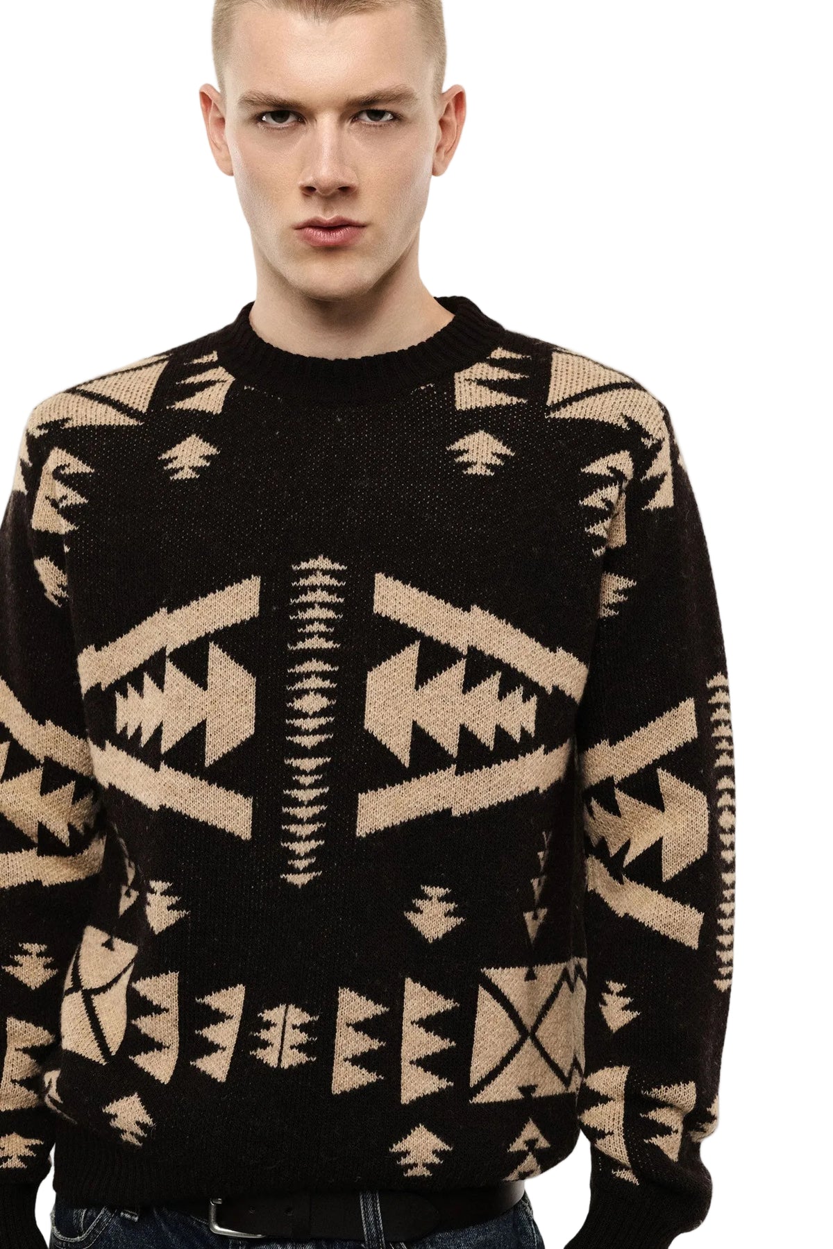 Maglione moro/beige con stampa geometrica