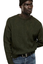Maglione verde militare con motivo lavorato