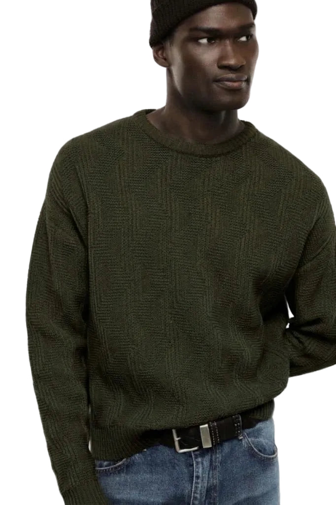 Maglione verde militare con motivo lavorato