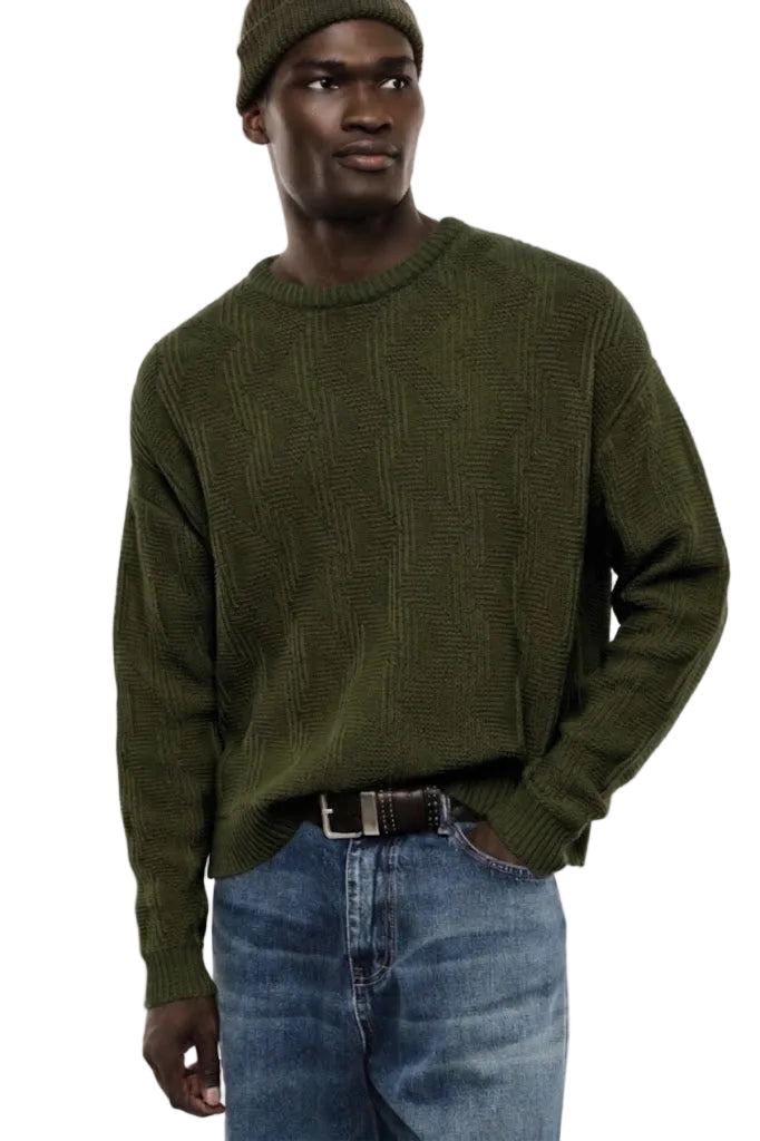 Maglione verde militare con motivo lavorato