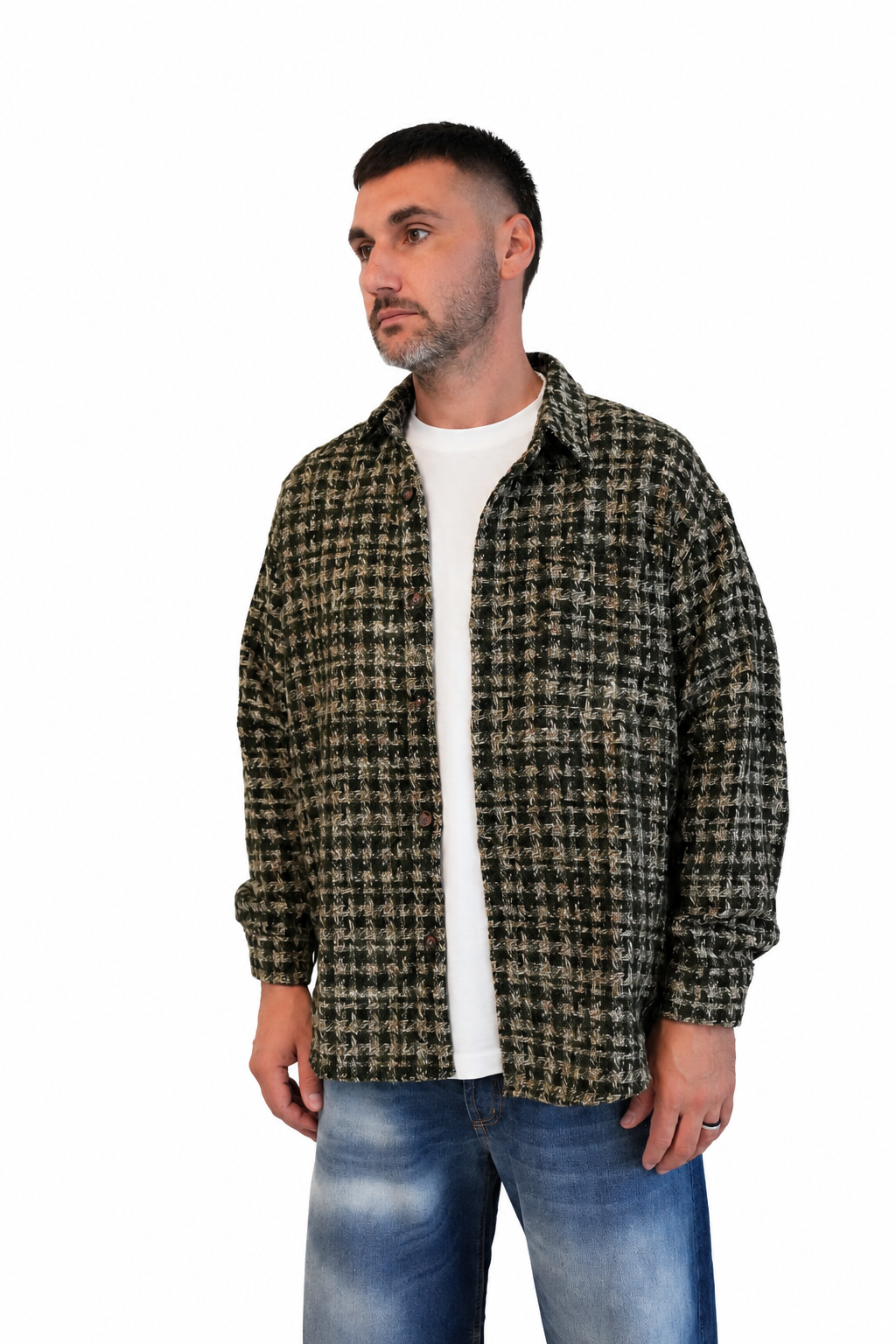 Camicia over quadri verde