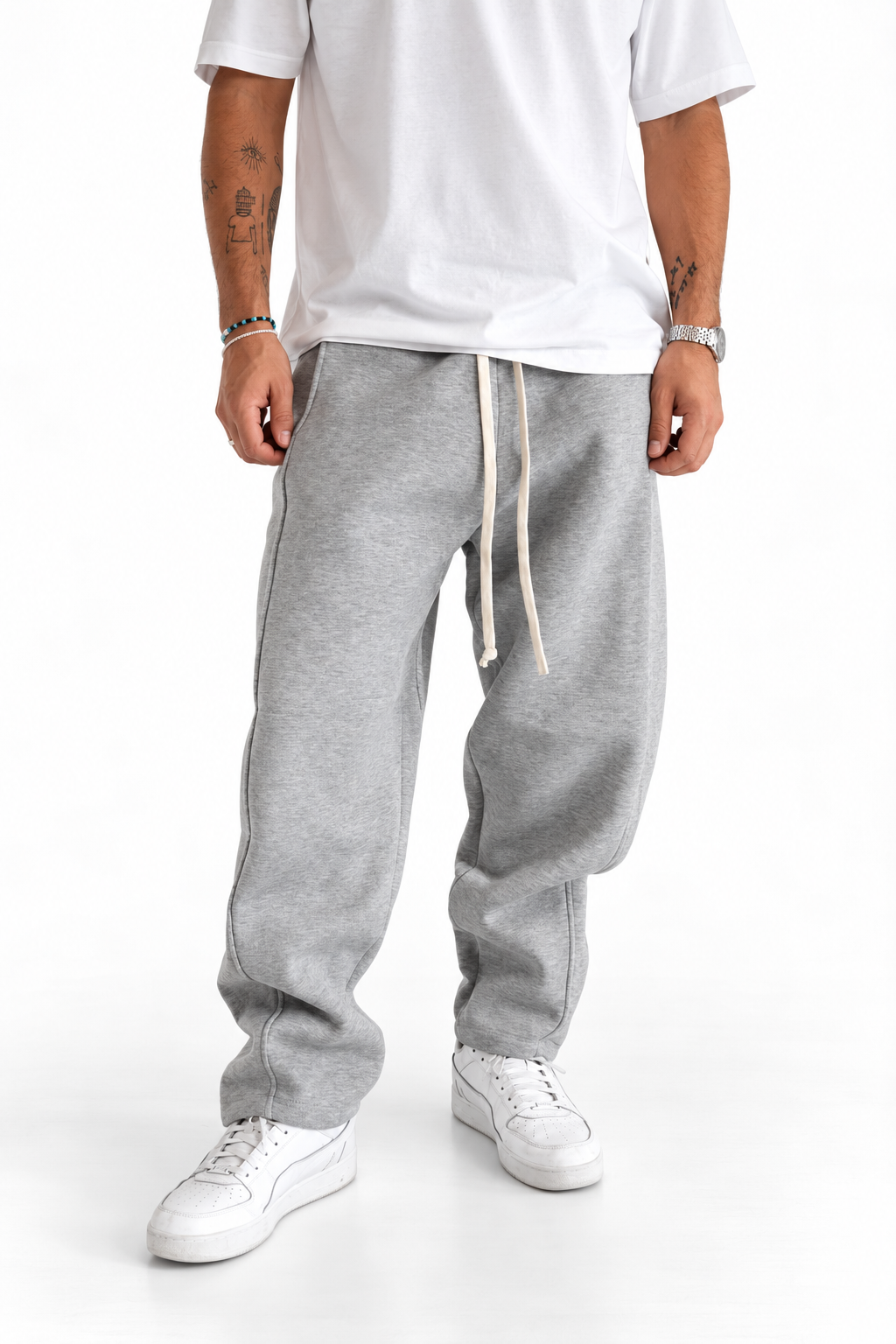 Pantalone tuta grigio melange fondo largo