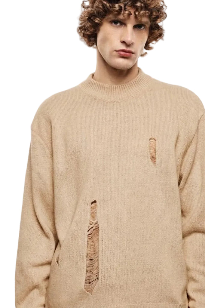 Maglione beige con rotture