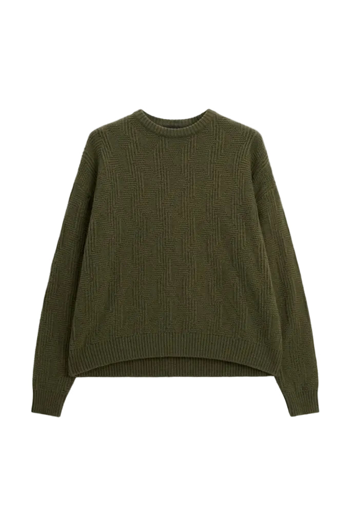 Maglione verde militare con motivo lavorato