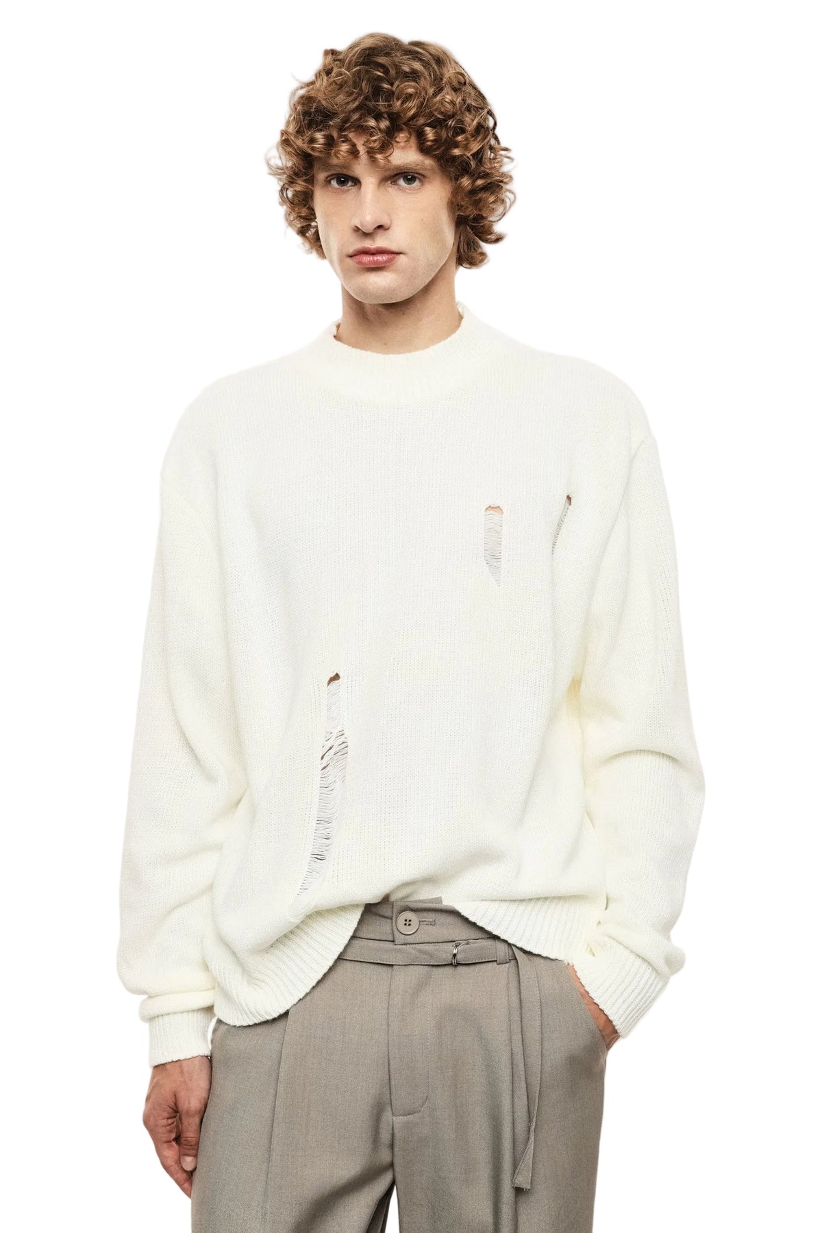 Maglione panna con rotture