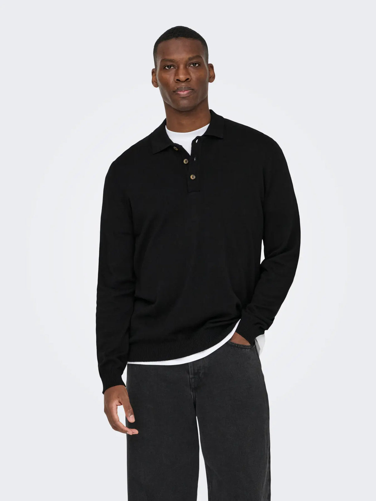 Polo manica lunga Onsloui Nero/Desert/Coffee