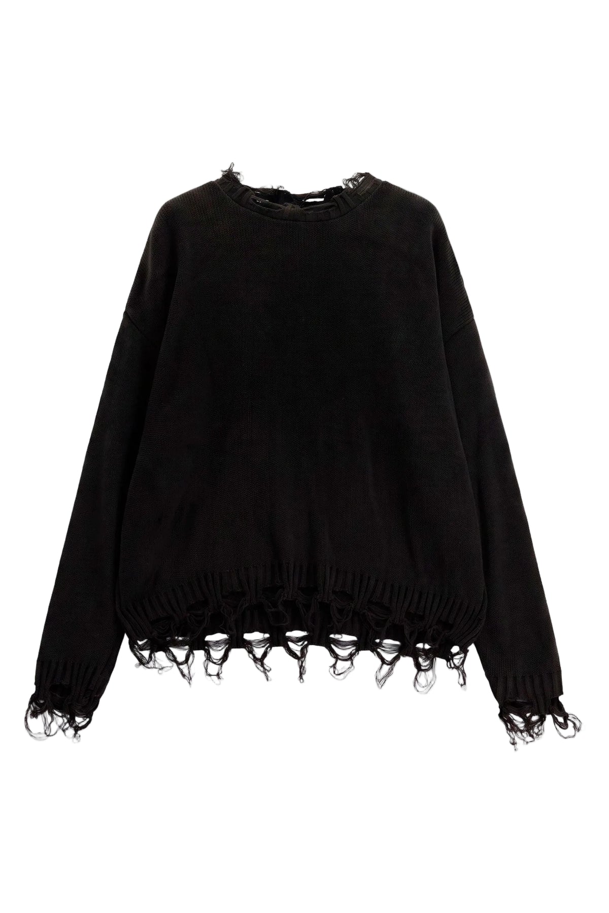 Maglione nero con bordi sfilacciati
