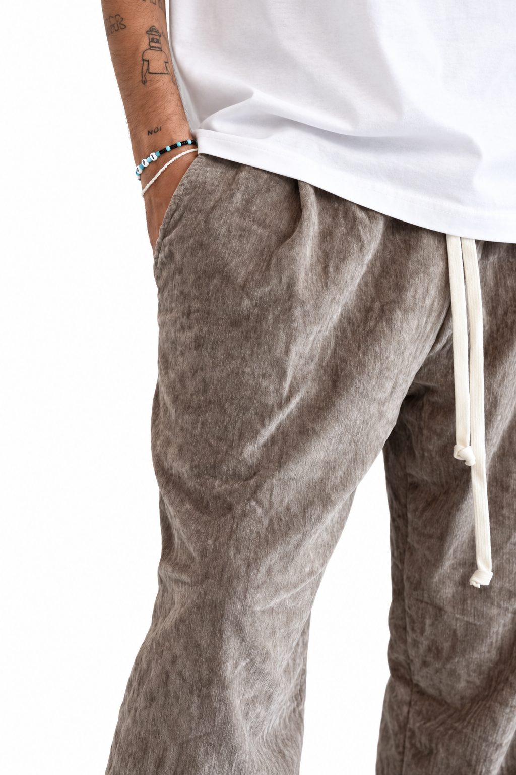 Pantalone tuta baggy velluto fango