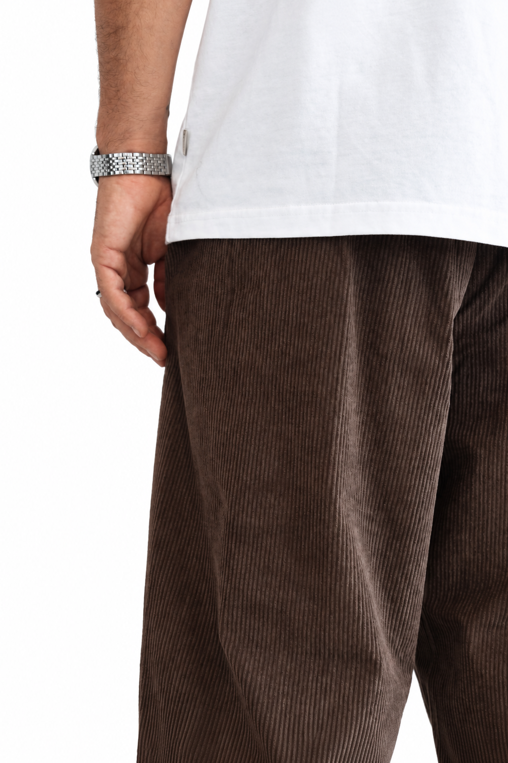 Pantalone costine marrone fondo largo