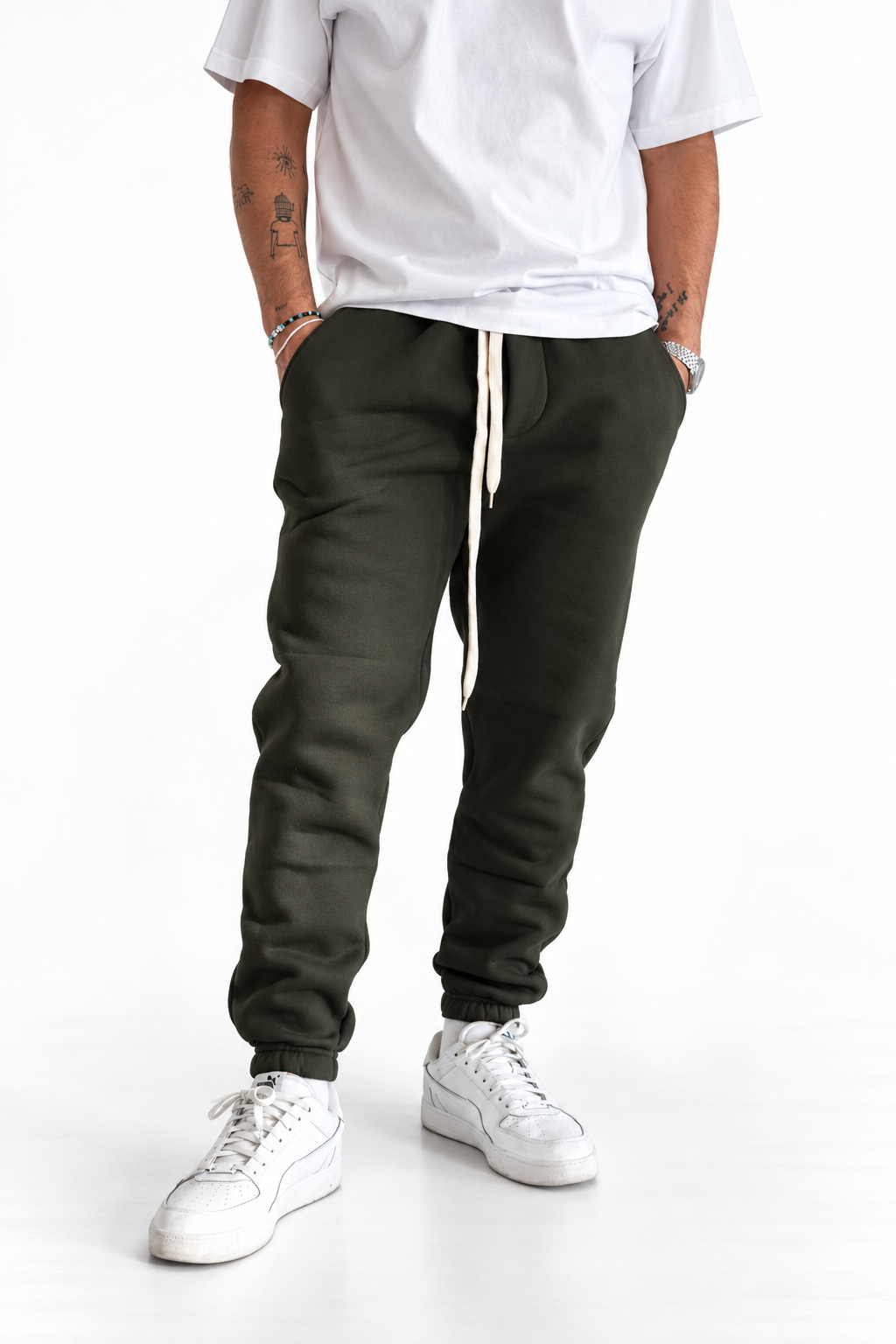 Pantalone tuta felpato verde stretto in fondo