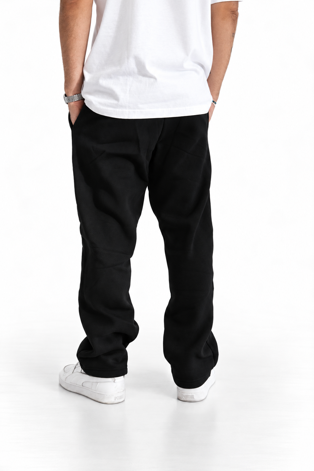 Pantalone nero tuta fondo largo